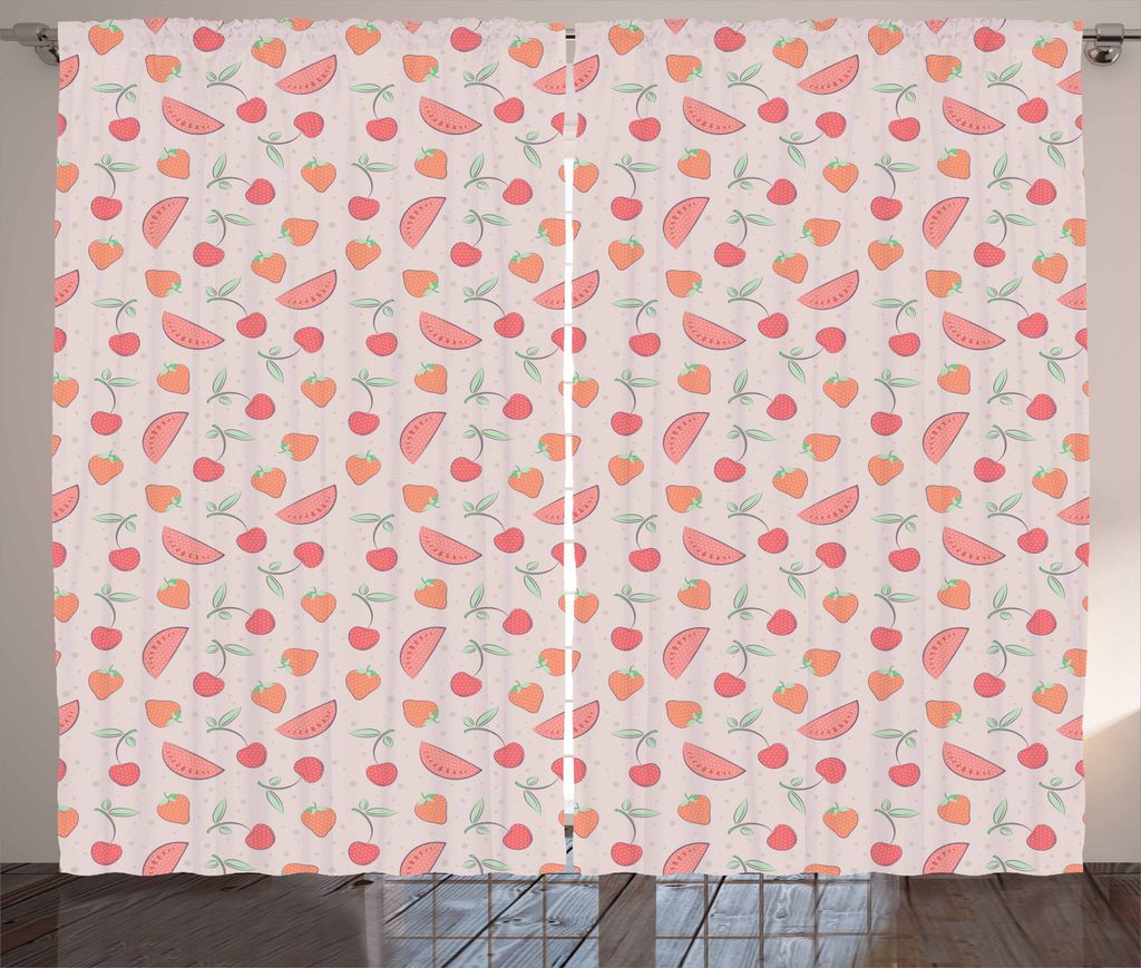 ABAKUHAUS Obst Rustikaler Gardine, Strawberrynd Wassermelone, Schlafzimmer Kräuselband Vorhang mit Schlaufen und Haken, 280 x 175 cm, Mehrfarbig