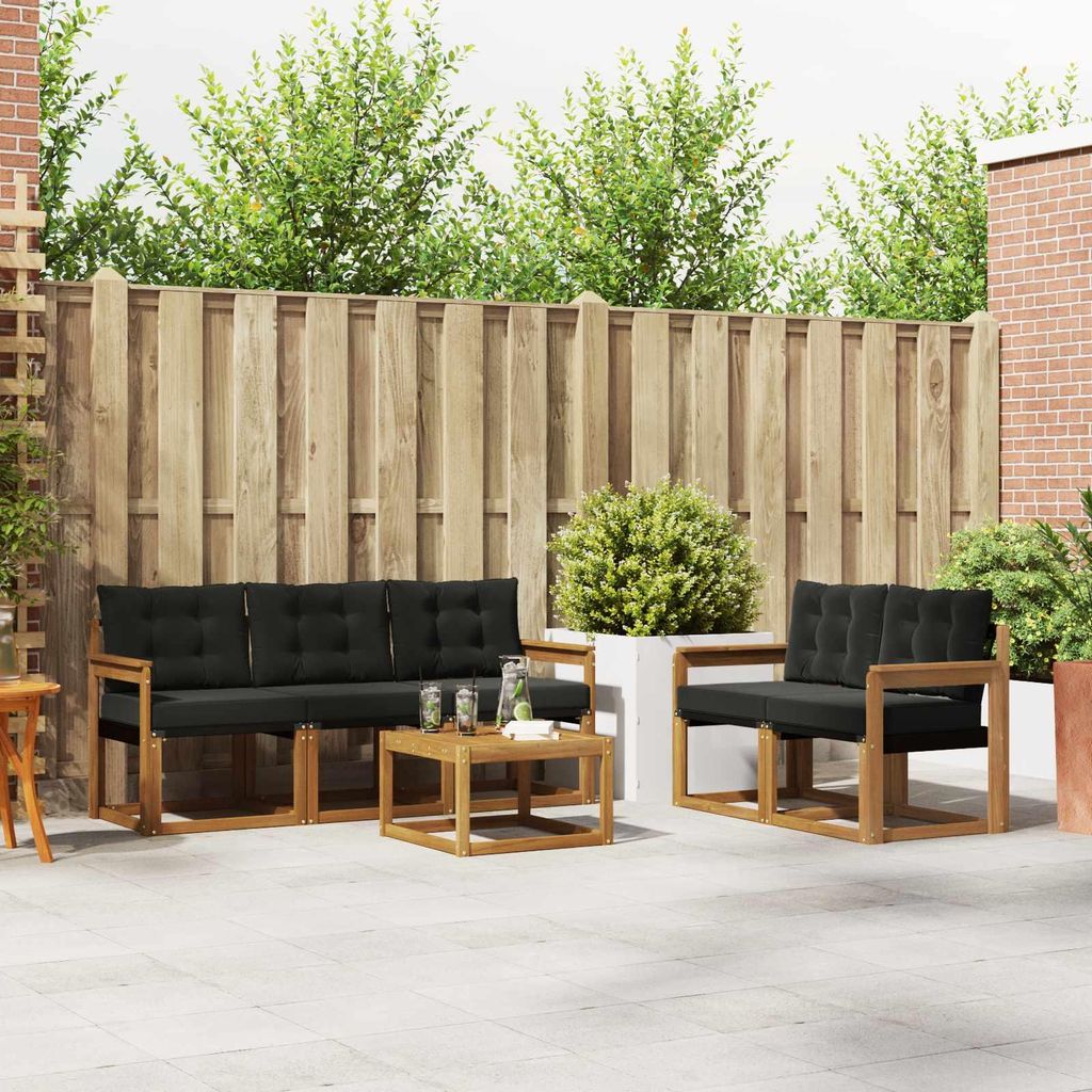 "Neues Produkt" Outdoor-Sofagarnitur ANTI-UV - CLORIS - mit Kissen - 6 pcs - Natürlich und Schwarz - Modern Gartensofas V284