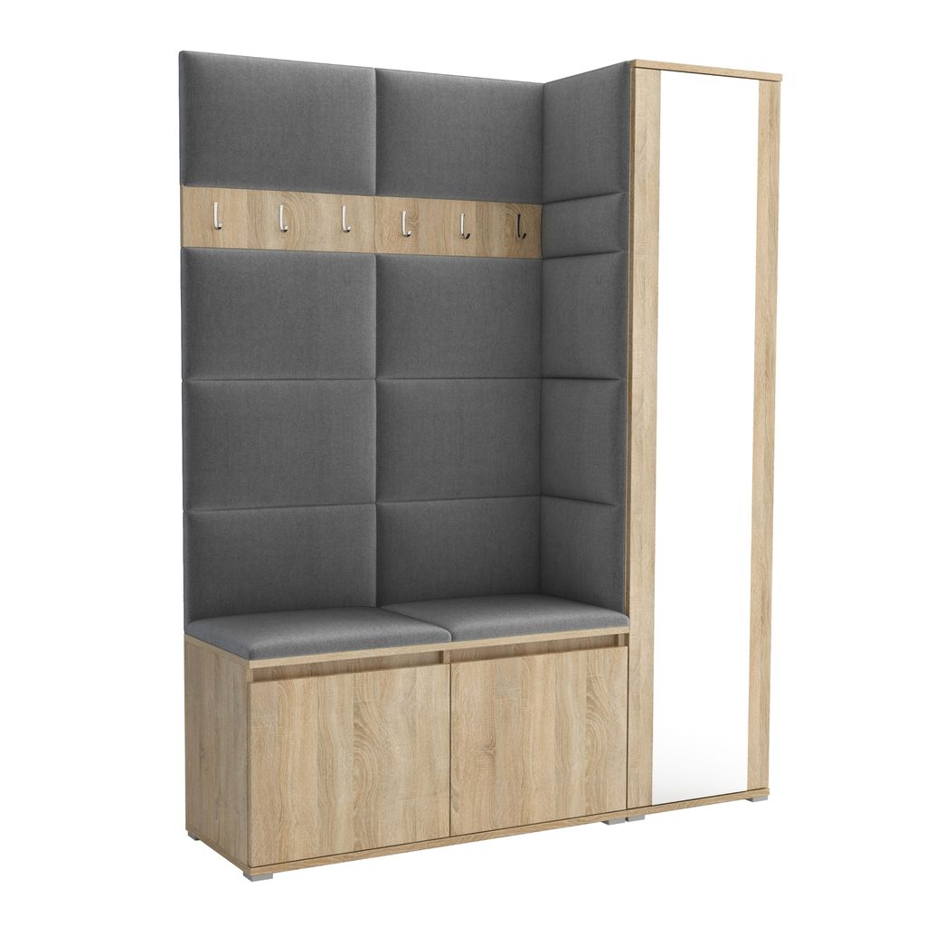 Garderobe LUTON 7 SONOMA 33 - Farbe: Sonomaholz, moderne Garderobe 40x145x186 cm, funktionelle Lösung für den Flur, Garderobe, Möbel für den Flur,