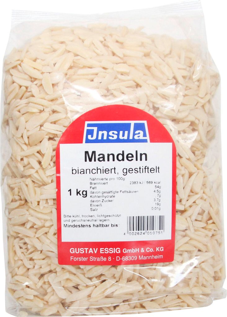 Mandeln von Insula gestiftet blanchiert zum Backen und Produktbild 