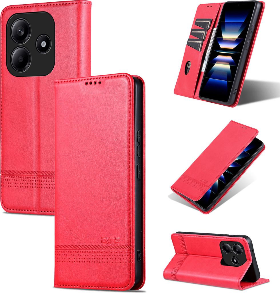 Leder Hülle für Xiaomi Redmi Note 14 5G, Klapphüllen Brieftasche Magnetverschluss Ständer Schutzhülle Rosa