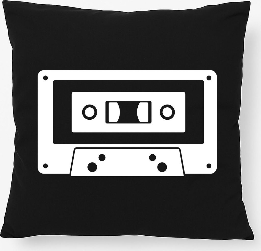 Huuraa Kissen Kassette Tape 40x40cm mit Füllung Black Baumwolle Dekokissen Geschenkidee