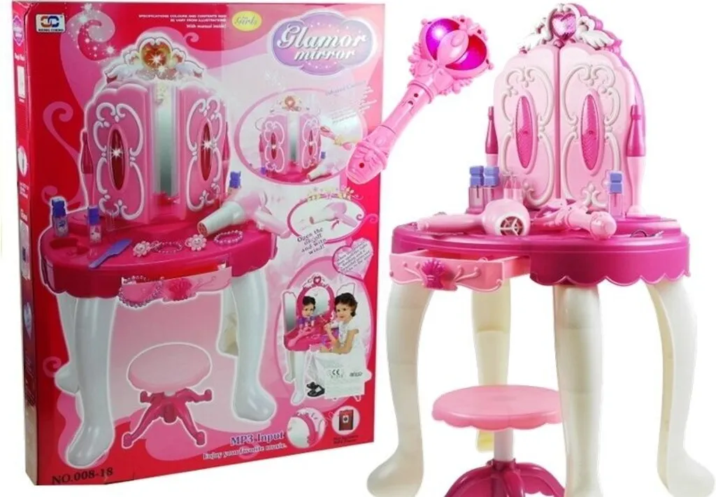 Coiffeuse Maquillage Enfant pour Jeu d'Imitation avec Tabouret et Miroir