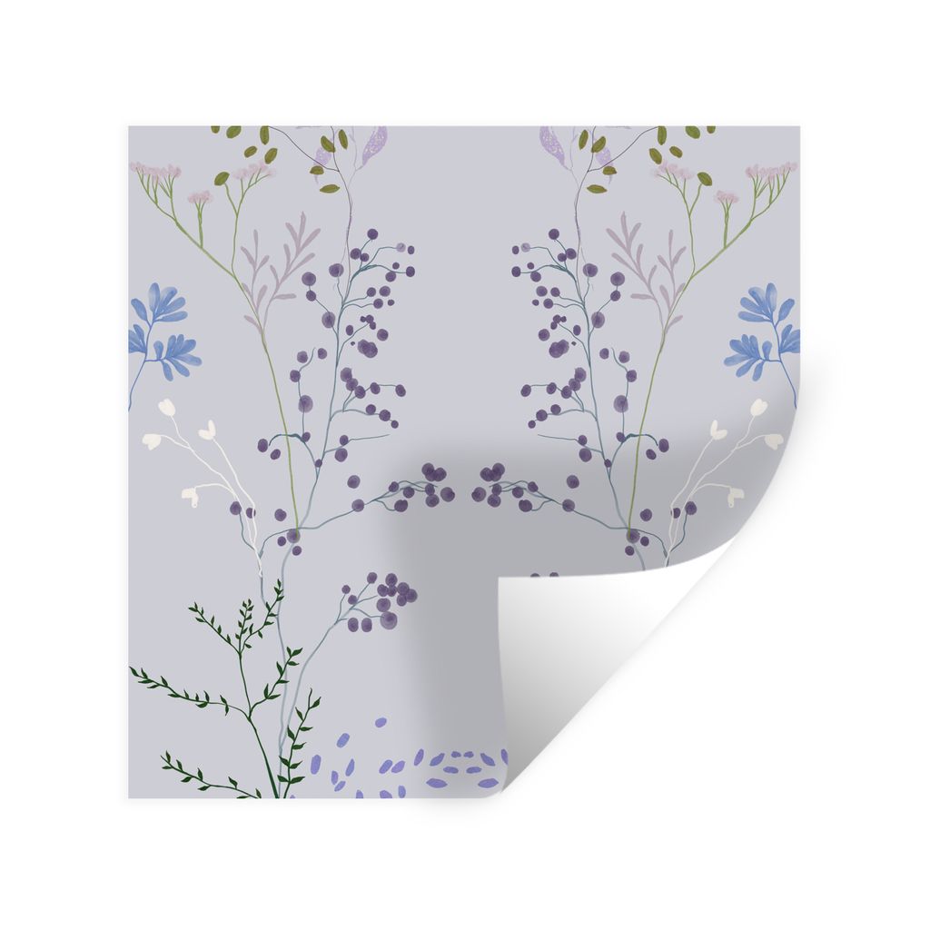 MuchoWow Wandtattoo Wandsticker Wandaufkleber Pastell - Grau - Blumen - Design 30x30 cm Selbstklebend und Repositionierbar - Repositionierbar - W...