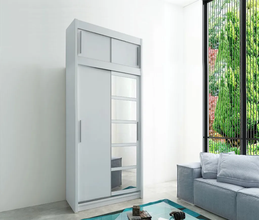 Surmeuble d'armoire blanc 100 cm MINIO - Rangement haut pour dressing