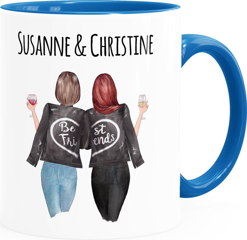 Tasse beste Freundin personalisierbar, anpassbares Geschenk Freundschaft Best Friends SpecialMe 2 Seiten inner-blau Keramik-Tasse