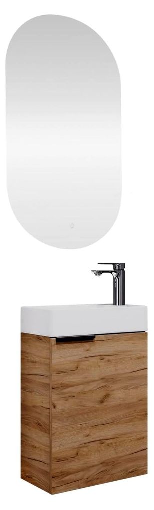 Waschtischunterschrank mit Spiegel Badmöbel Set 40 cm für Badezimmer Gäste-WC Gold Eiche