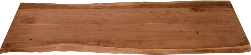 Holzplatte 200x60 cm Tom, Tischplatte aus Akazienholz massiv + nussbaumfarben, Baumkanten-Platte für Heimwerker, geeignet für Arbeitsplatten, Tis...