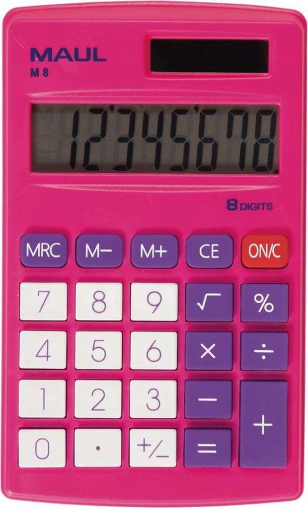 MAUL Taschenrechner M 8 LCD-Anzeige 1-zeilig, 8 Ziffern Solar Batterie 11.5 x 6.9 x 1 cm pink