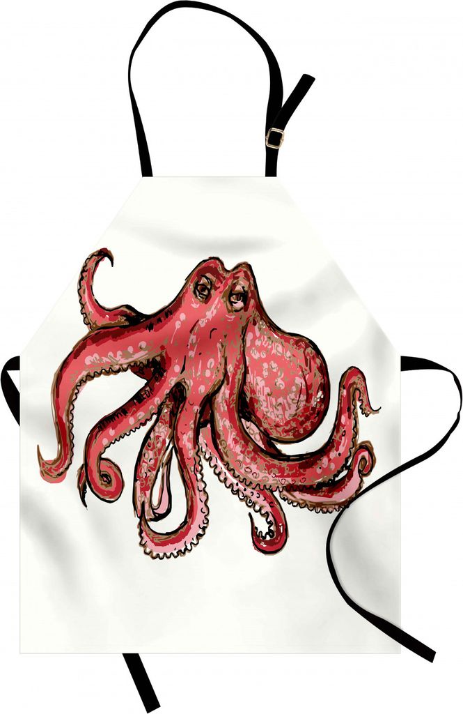 ABAKUHAUS Tintenfisch Kochschürze, Künstlerisches stilisiertes Bild des Kraken-Unterwassertier-Tier-Illustrations-Druckes, Farbfest Höhenverstel...