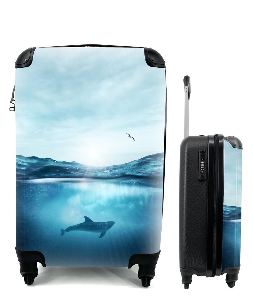 MuchoWow Koffer Handgepäck Trolley Rollkoffer Kleine Reisekoffer mit 4 Rollen - Delfin - Meer - Vogel - Cabin Size < 55x40x23 cm & 55x40x20 cm -...