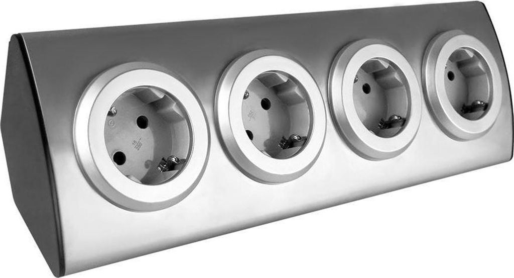 Presina Schuko a vista, Orno, Inox, 4 prese, Argento Immagine del prodotto 