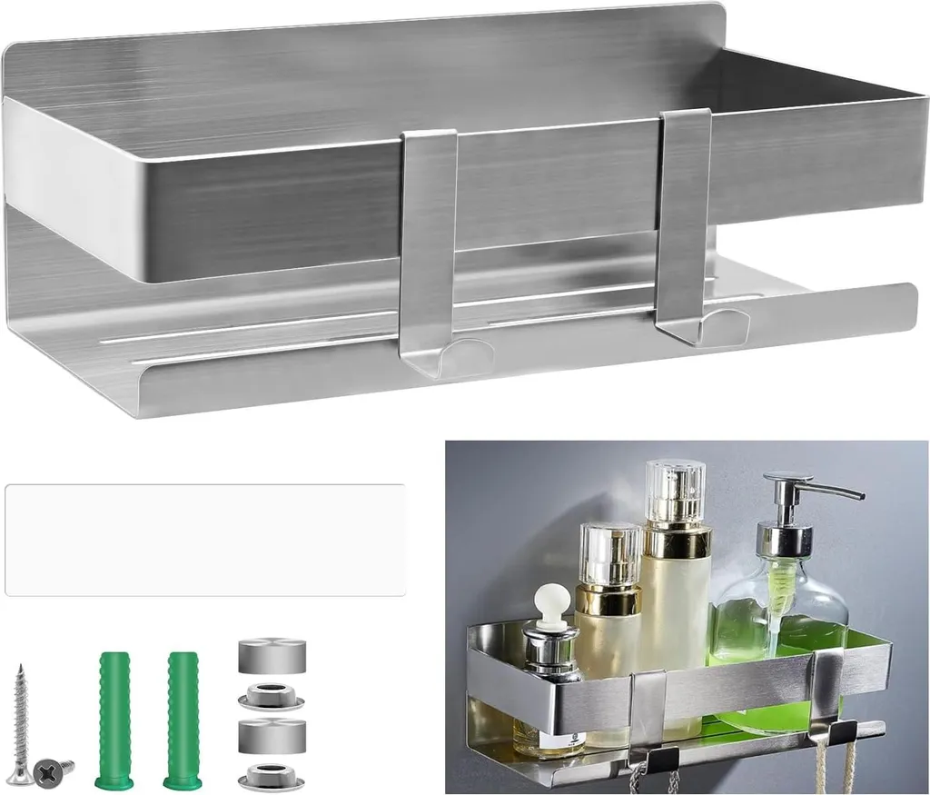 Support shampooing douche sans perçage 23cm inox avec fixation adhésive