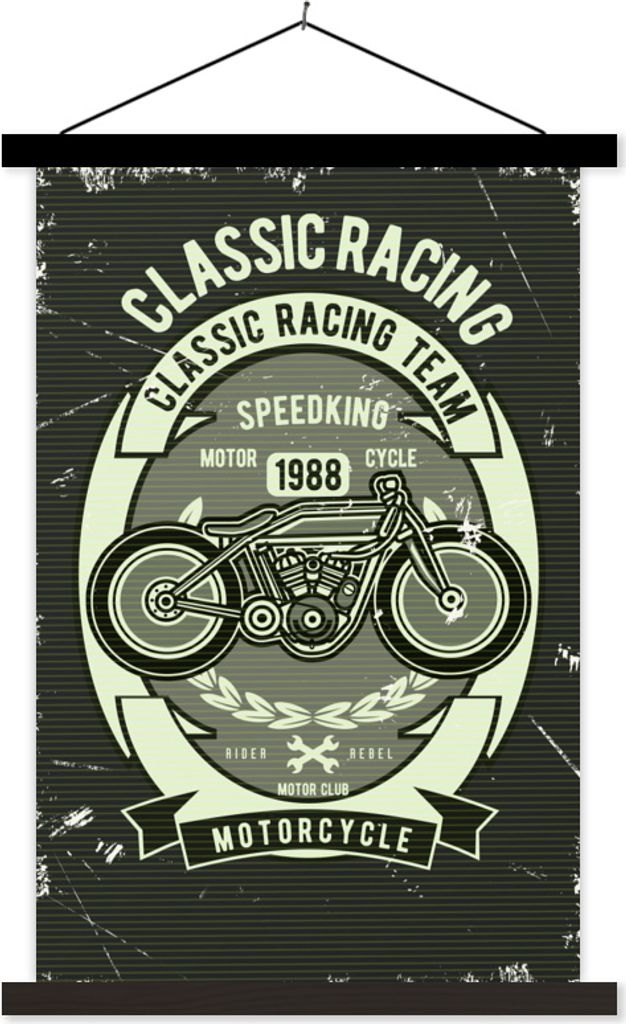 MuchoWow Textilposter Motorrad - Vintage - Illustration - Zitat 120x180 cm mit schwarzem Rahmen - Fotos