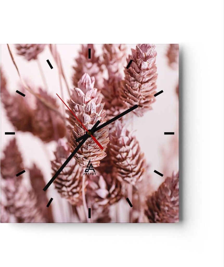 Wanduhr - Quadrat - Glasuhr - Getrocknet Blume Eco - 40x40cm - Schleichendes Uhrwerk - Lautlos - zum Aufhängen bereit - Dekoration Modern - Wandde...