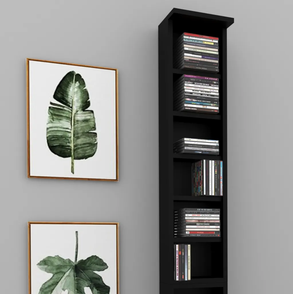 Étagère de rangement Slim Noir 21cm Vicco avec 12 compartiments CD - 5