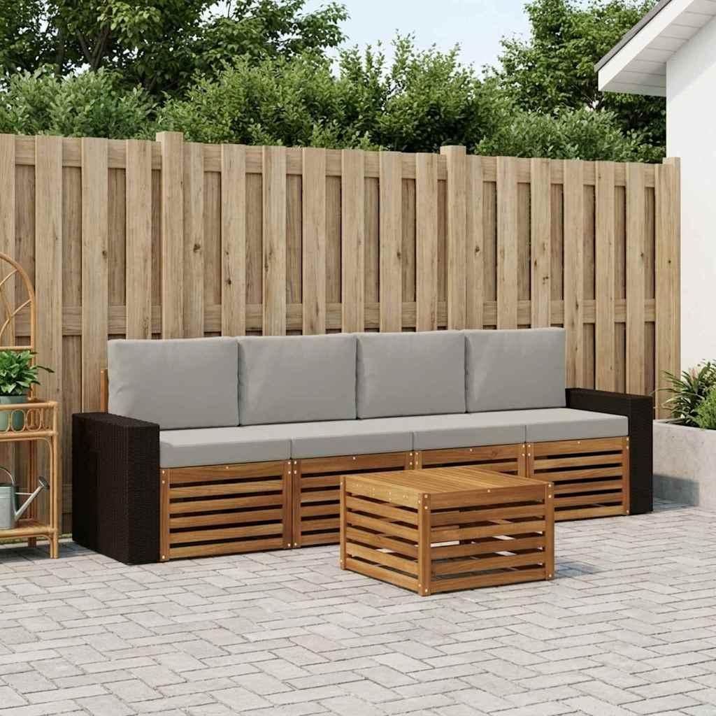 Möbel Outdoor-Sofagarnitur mit Kissen 5 pcs Natürlich und HellgrauGartensofas - Gartensofas c1589