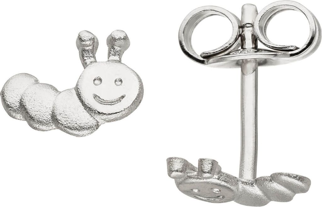 Ohrstecker für Kinder Ohrringe Raupe aus 925 Sterlingsilber, rhodiniert teilmatt