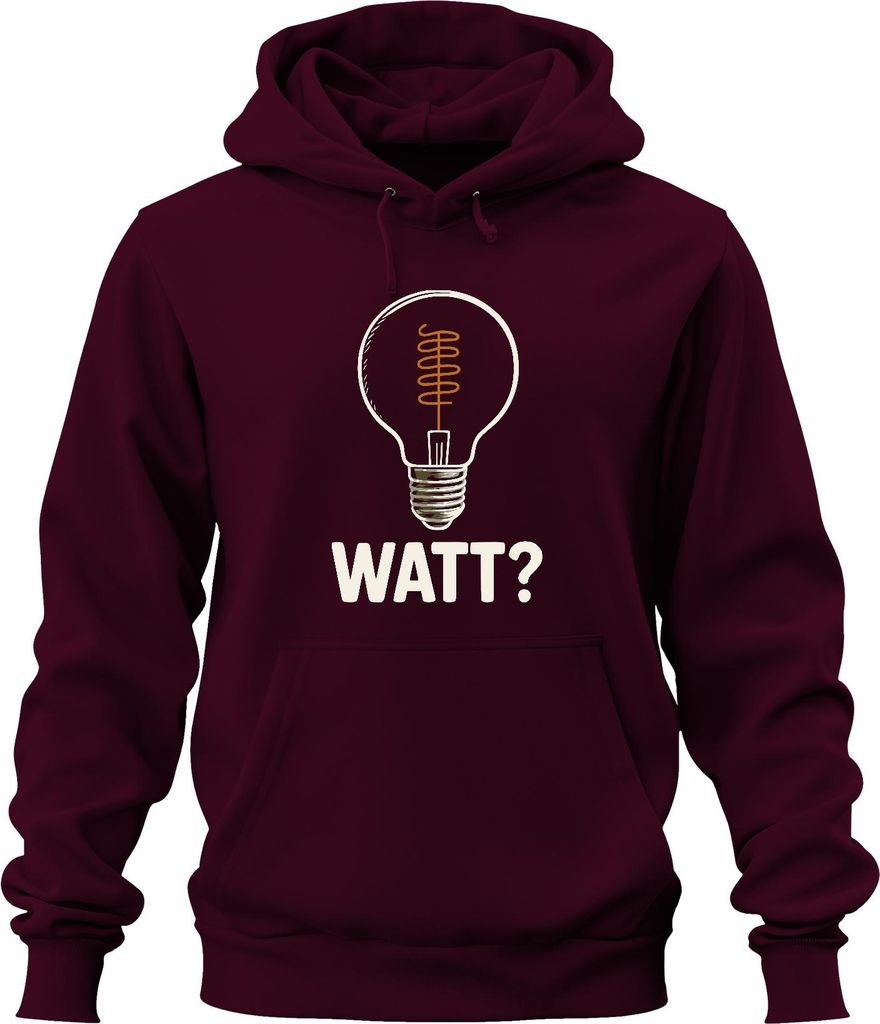 WATT? Glühbirne Elektriker Geschenk Lustig Strom Humor Retro Uni Hoodie Kapuzenpullover, Burgundy, S