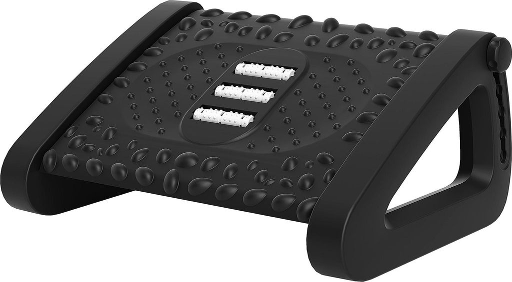 Fußstütze für den Schreibtisch, höhenverstellbarer Fußhocker mit Massage-Oberfläche und Rollen, Kunststoff, Schwarz