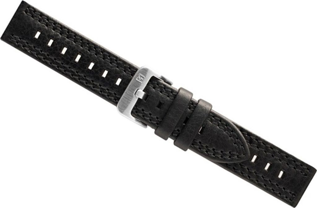 Dakota Ersatzband Uhrenarmband Leder schwarz mit schwarzer Doppelnaht, Stegbreite:24mm