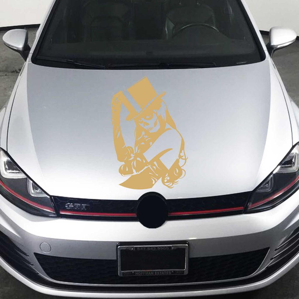 Aufkleber - Autoaufkleber "Skull Girl" Gothic 88cm x 60cm gold - Tuning Carystyling Heckscheibe Auto
