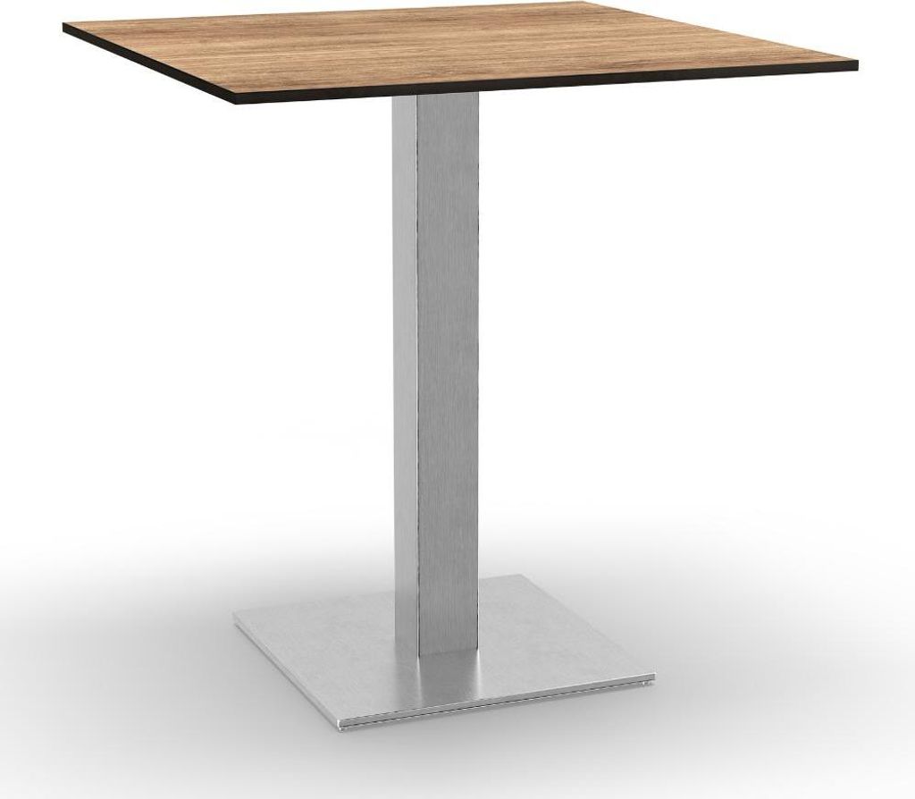 Bistrotisch HPL Compact Premium | 70x70 cm Eiche Natur | Edelstahl-Gestell 40x40 cm | Germany