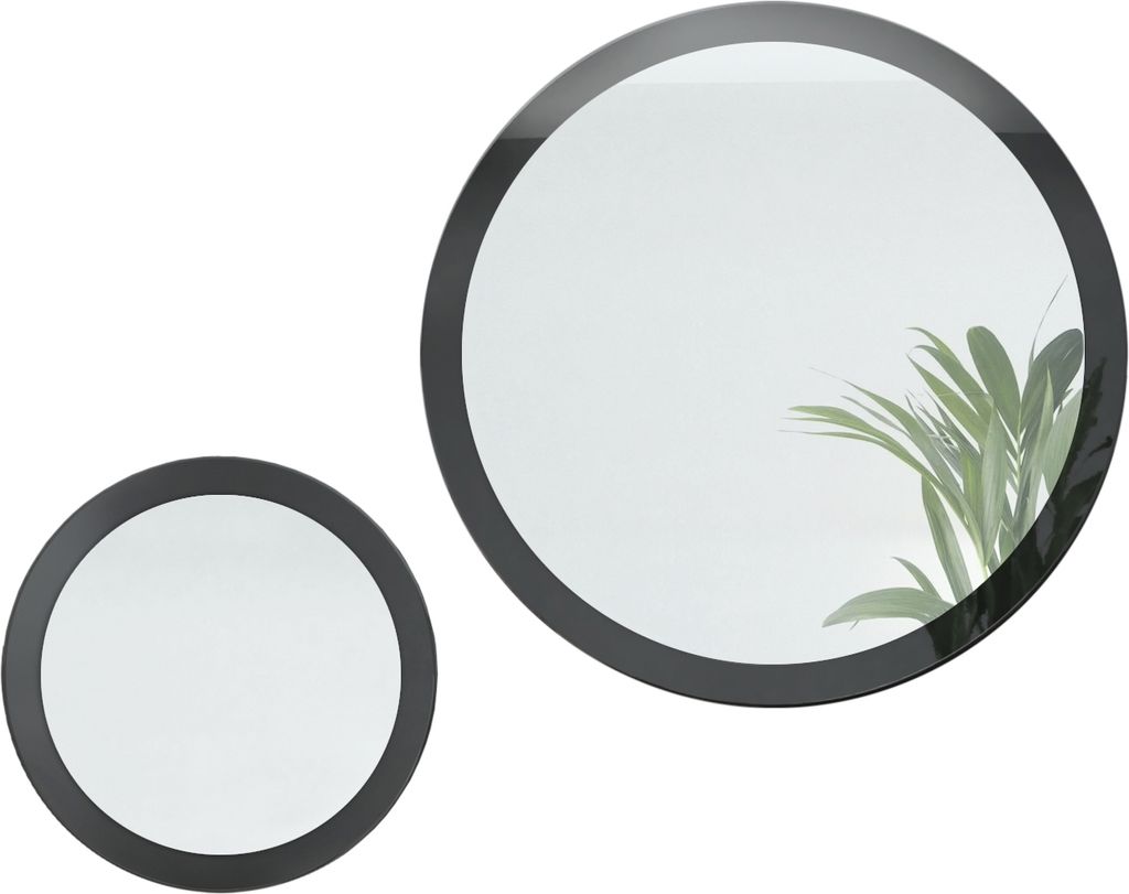 Vladon Spiegel Globe Set 50 und 80 cm, Germany, 2 dekorative runde Wandspiegel für Flur und Wohnzimmer mit MDF-Rahmen in Schwarz Hochglanz