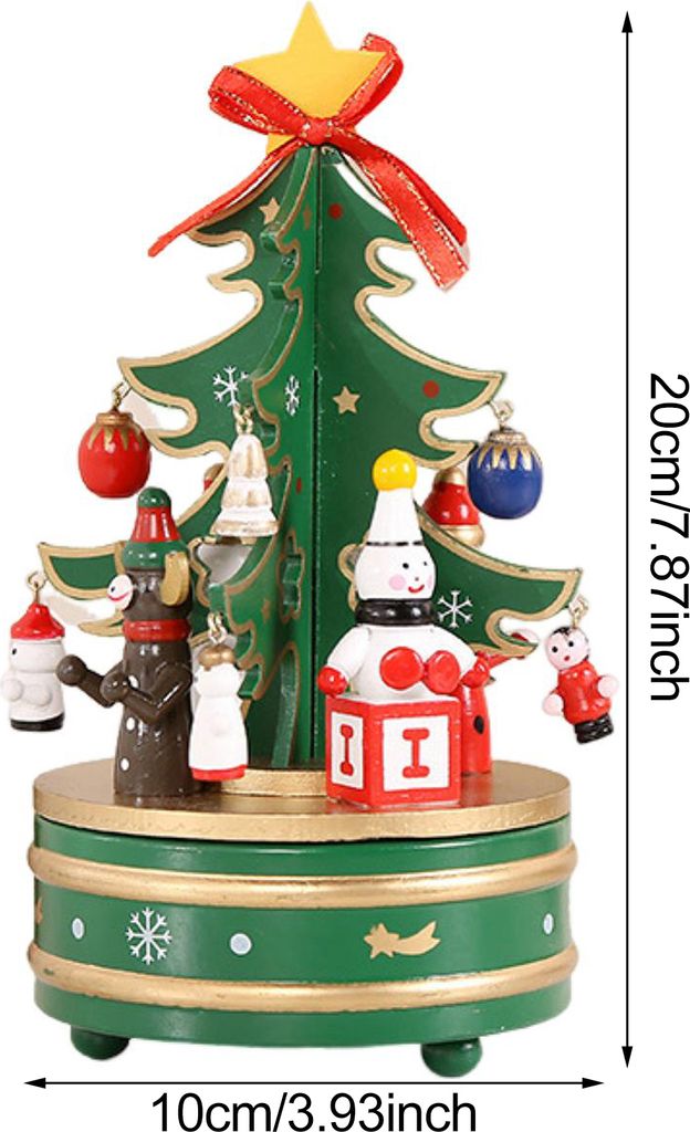 Hölzerne Weihnachtsbaum-Spieluhr, drehbare Spieluhr, Feiertags-Desktop-Figur für Wohnzimmer, Schlafzimmer, Party-Dekoration
