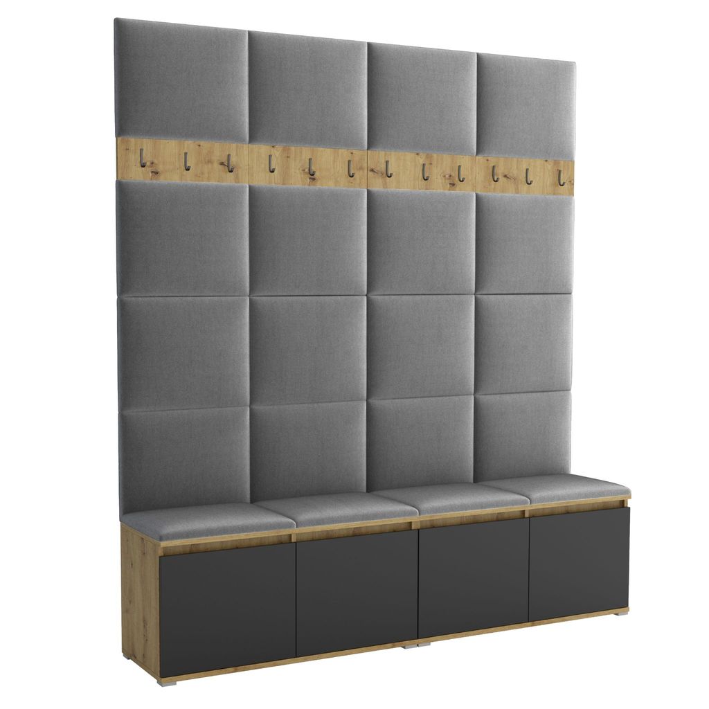 Garderobe LUTON 2 ARTISAN BLACK 33 – Farbe: schwarz, moderner Schrank 40x200x213 cm, funktionale Lösung für den Flur, Garderobeschrank, Flurmöbel