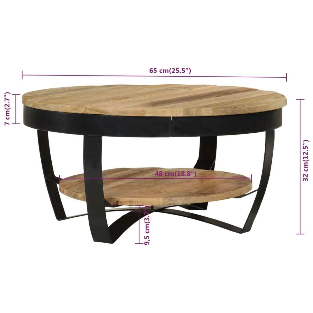 vidaXL Couchtisch Raues Massives Mangoholz 65x32 cm Produktbild 2