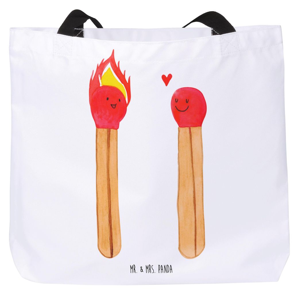 Mr. & Mrs. Panda Tote Bag Streichhölzer - Weiß - Geschenk, Liebesgeschenk, Laptoptasche, Reisetasche, Strandtasche, Tasche, Liebesbeweis, Einkauf...