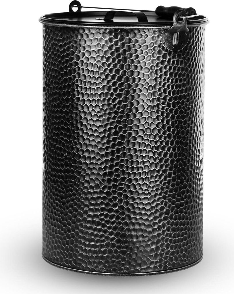 Metalleimer Kohleeimer verzinkt 25 Liter gehämmert Ascheeimer Kamin Industriedesign si/sw
