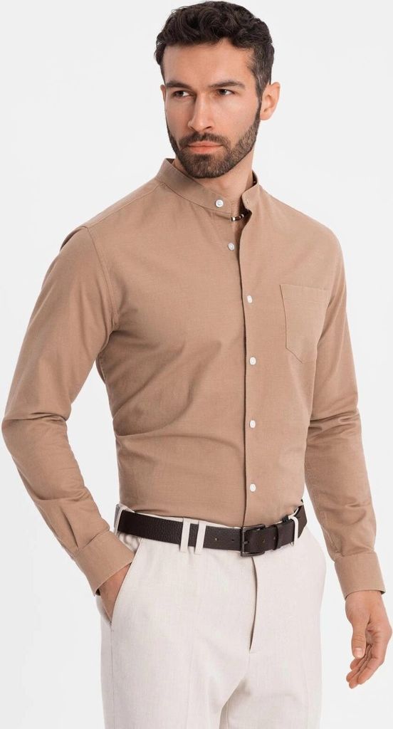 Ombre Clothing Langarmhemd für Männer Quindug hellbraun S