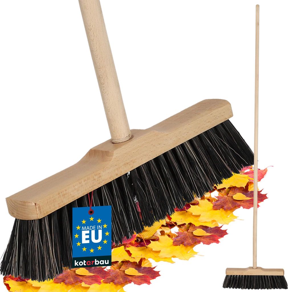 KOTARBAU Besen mit Stiel 30 cm Straßenbesen mit Nylon-Naturborsten-Mischung Kehrbesen aus Holz Besen für Draußen & Drinnen Zimmerbesen mit Hol...