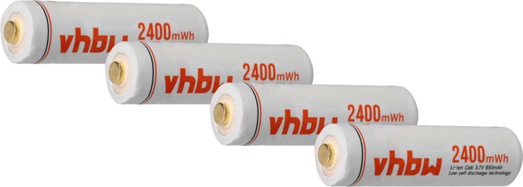 vhbw Akkus AA Mignon, 4 Stück für diverse Geräte - Akkuzellen, 650 mAh, 3,7 V, Li-Ion