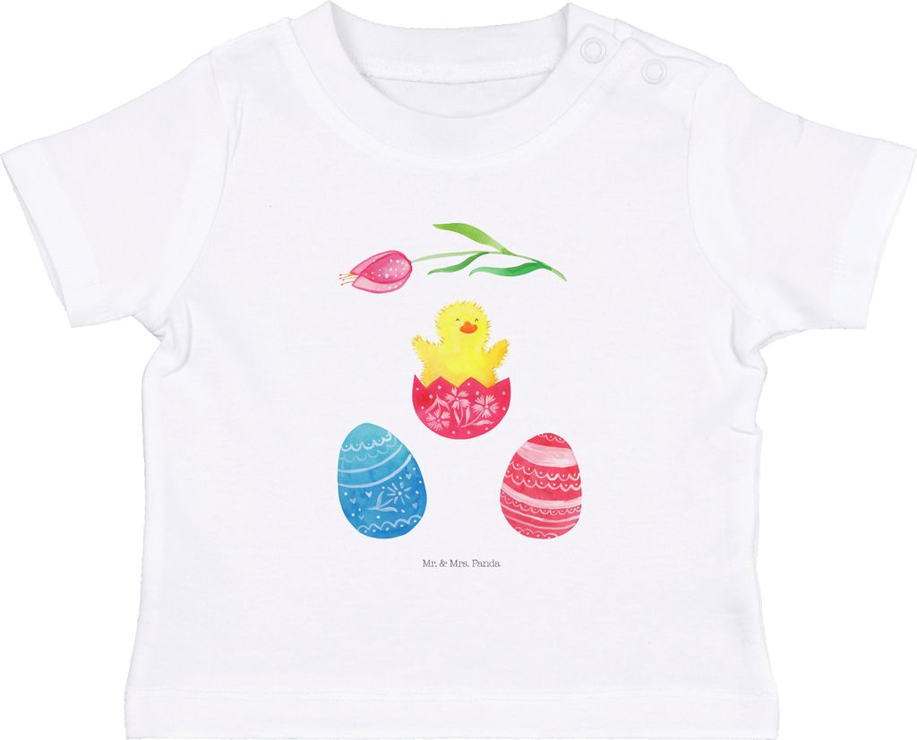 Mr. & Mrs. Panda Babyshirt Küken Schlüpfen 6. - 12. Monat - Weiß - Geschenk, T-Shirt, Liebe Grüße, Freude, Ei, Baby, Kinder Top, Frohe Ostern,...