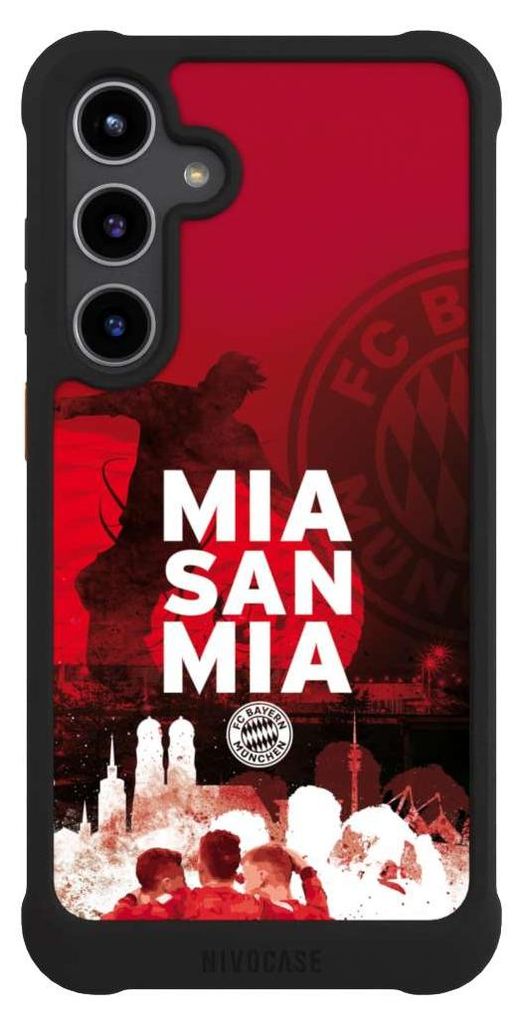 NIVOCASE Hülle für Samsung Galaxy S24+ Stoßfeste Handyhülle NIVOmax Case Schwarz FC Bayern München FCB Mia San Mia