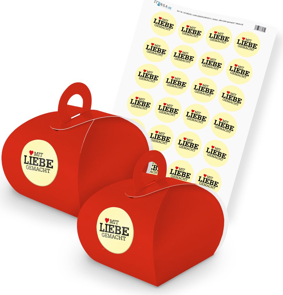 itenga SET mit Liebe gemacht (Motiv 8) 24x Geschenkschachtel mit Griff rot + Sti