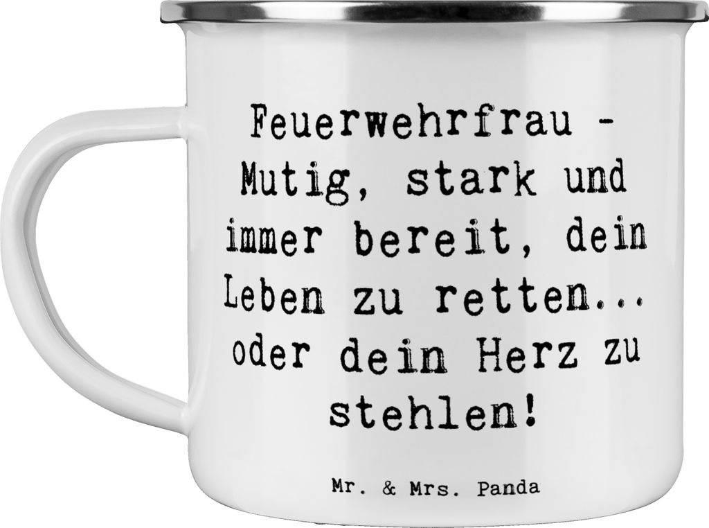 Mr. & Mrs. Panda Teetasse Spruch Feuerwehrfrau Heldin - Weiß - Geschenk, Geschenke mit Herz, kreative, wanderbecher, Teebecher, Emaille Becher, Mu...