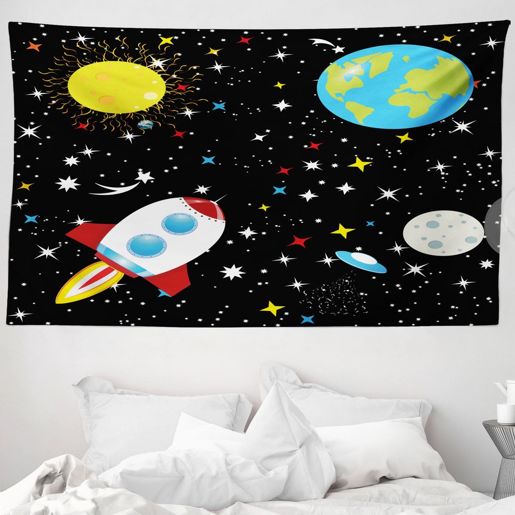 ABAKUHAUS Astronomie Wandteppich, Sterne Erde Mond Rocket aus Weiches Mikrofaser Stoff Waschbar ohne Verblassen Digitaldruck, 230 x 140 cm, Koksgra...
