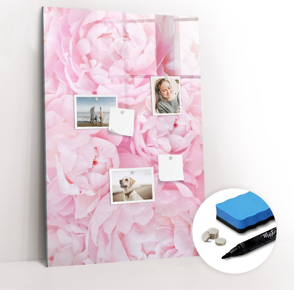 Magnetische Wandtafel - Schwarzer Marker + Schwamm + Magnete - 60 x 90 cm - Sommerblumen