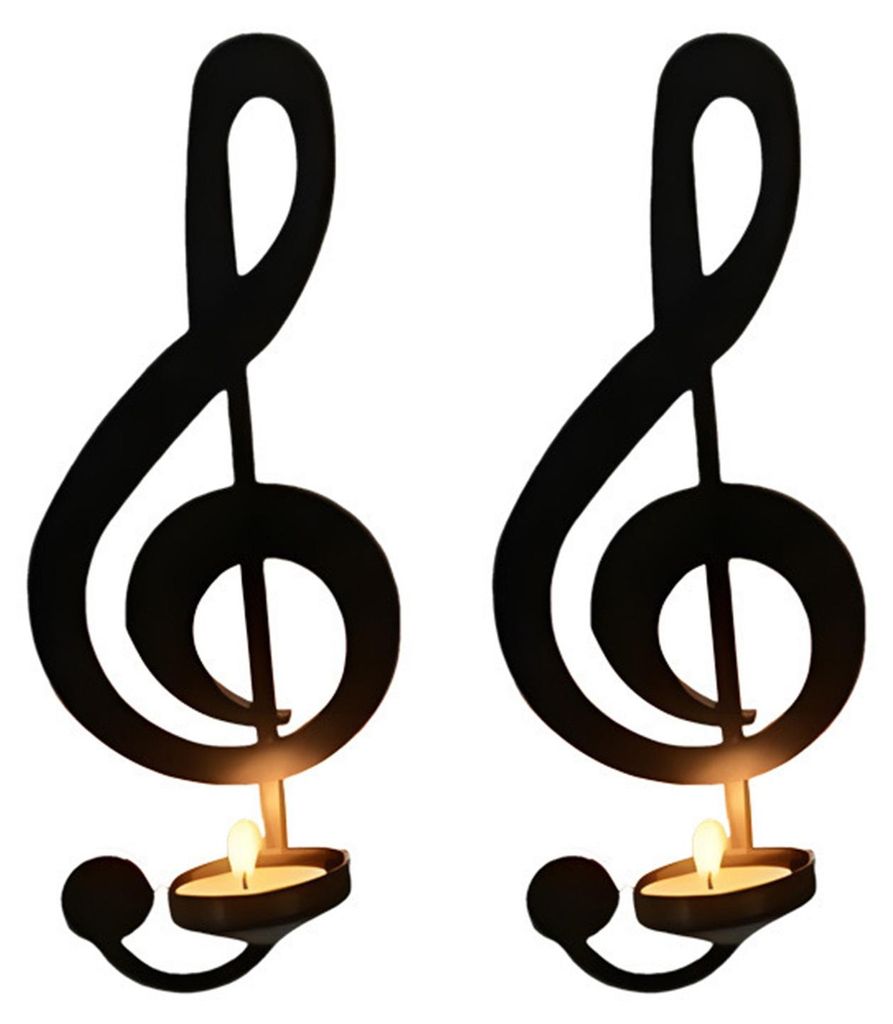 Schwarzer Kerzenhalter in Musiknoten-Optik, Vintage-Wandmontage, Teelichthalter, musikalisches Symbol, Wanddekoration für Wohnzimmer, Esszimmer, Flur