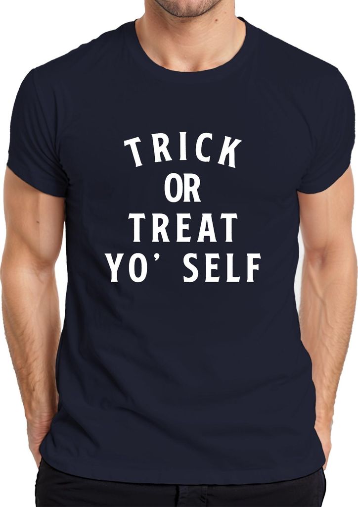 TRICK OR TREAT YO' SELF Halloween Spruch Lustig Geschenk Party Herren T-Shirt, Navy, XL