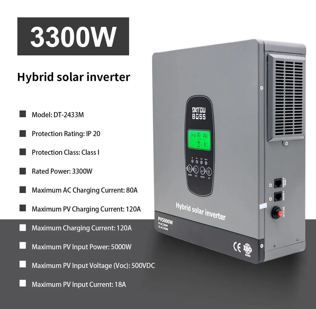 Onduleur Solaire Hybride DT-2433M-A-EU 3300W 24V MPPT 120A Couleur Or