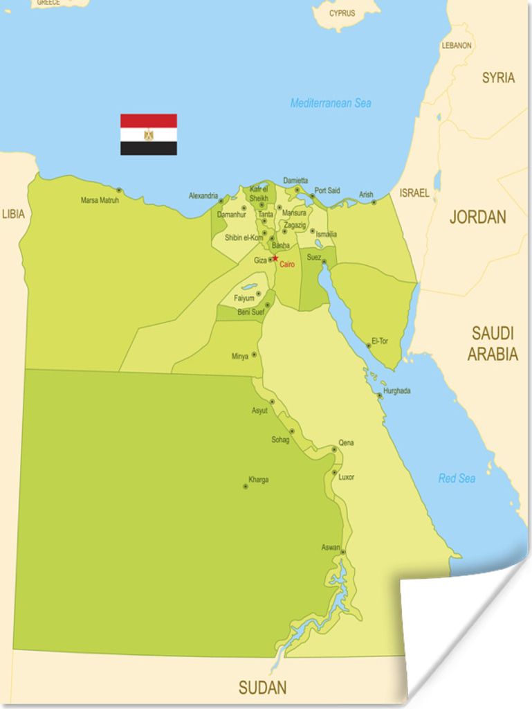 MuchoWow Poster Illustration von Ägypten auf einer grünen Karte 90x120 cm - Wohnzimmer