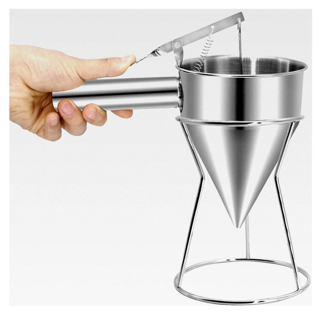 Edelstahl-Kolbentrichter mit Standfuß für die Bäckerei zur Dekoration von Kuchen