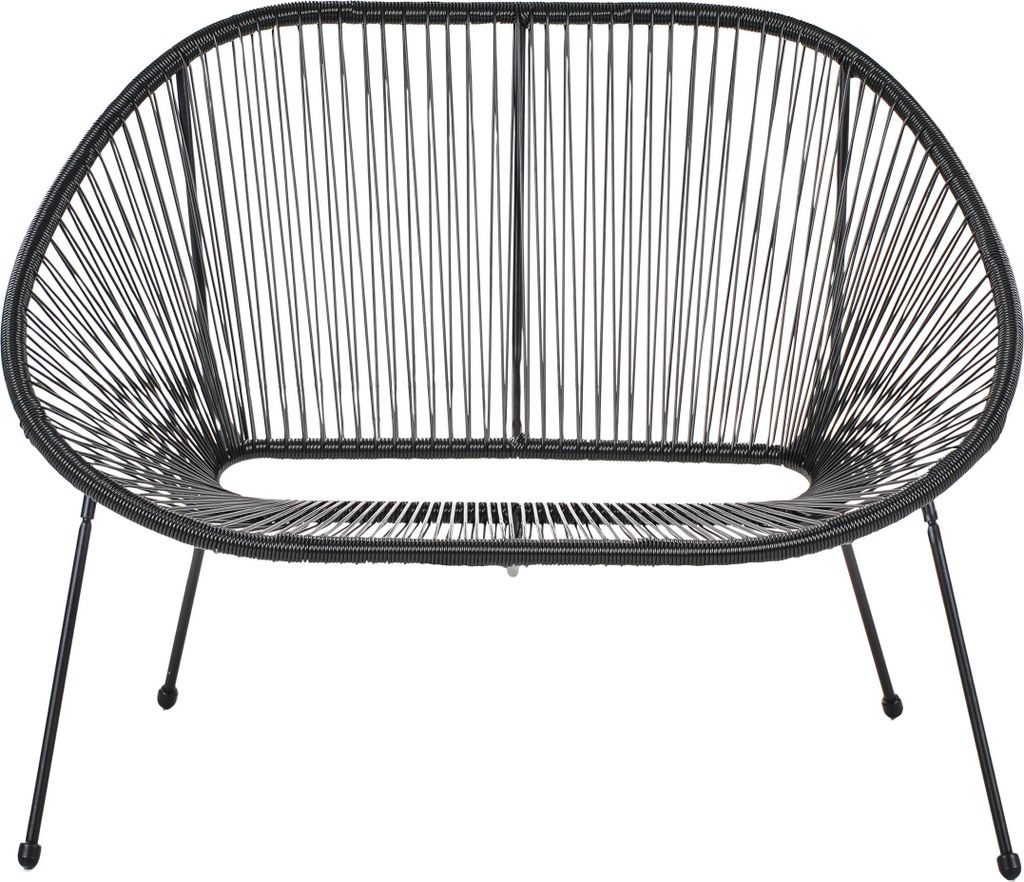 BELIANI Gartenbank Schwarz Rattan 114 cm mit Metallgestell 2-Sitzer Spaghetti-Look Rattanbank Boho Outdoor Außenbereich Innenbereich Indoor Sitzm...