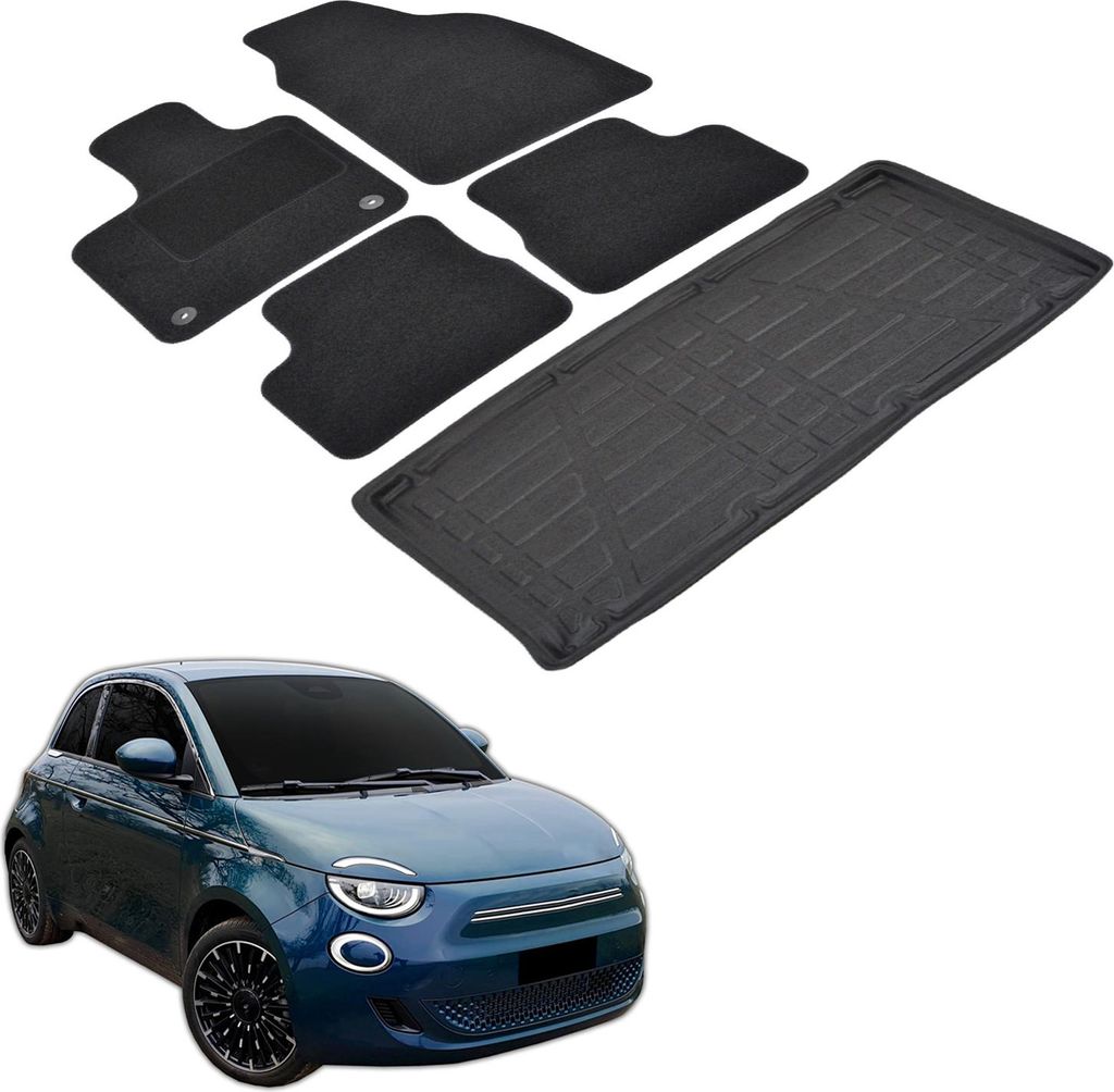 Kofferraumwanne Fußmatten Set Für Fiat 500 E Ab 2021, Genaue Passform, mit Hoher Rand