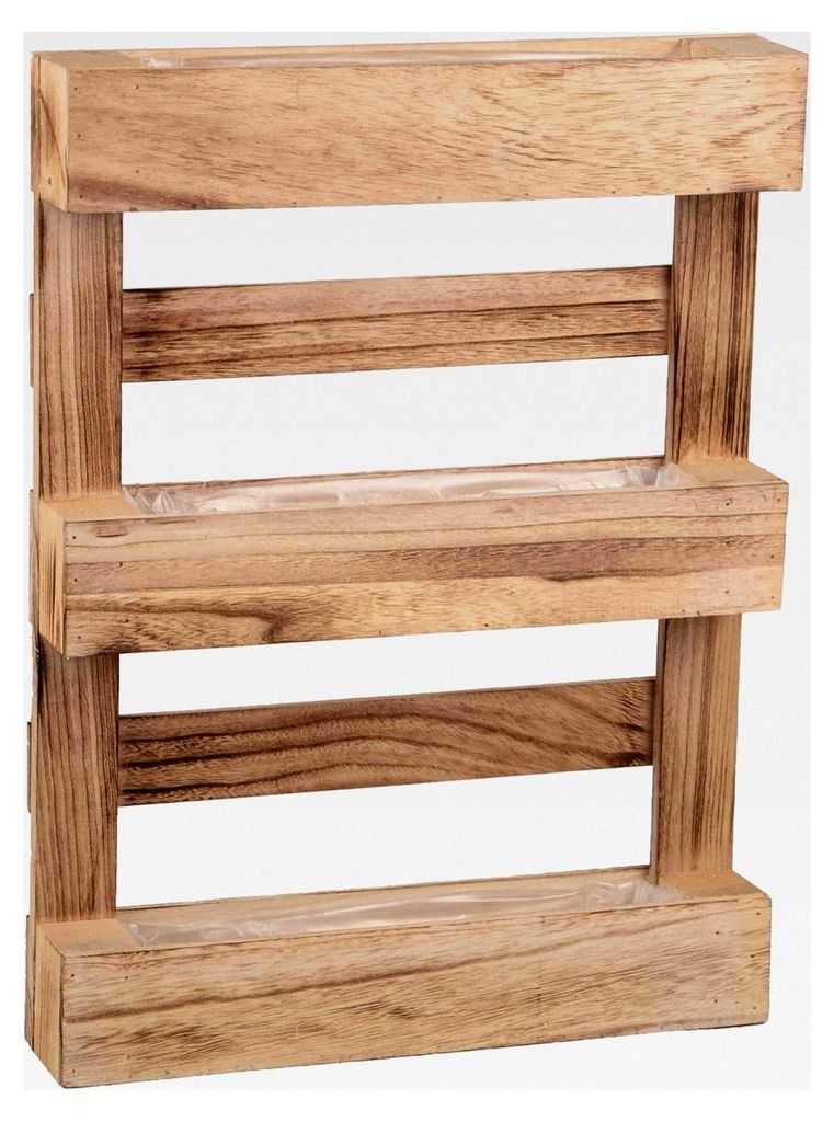 Pflanzkästen im Palettenstil für den Außenbereich, 60,5 x 45 x 8,5 cm, Blumenkästen für Balkon und Wanddekoration aus geflammtem Holz